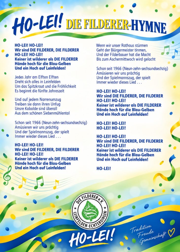Ho-Lei! Die Filderer-Hymne – Liedtext
